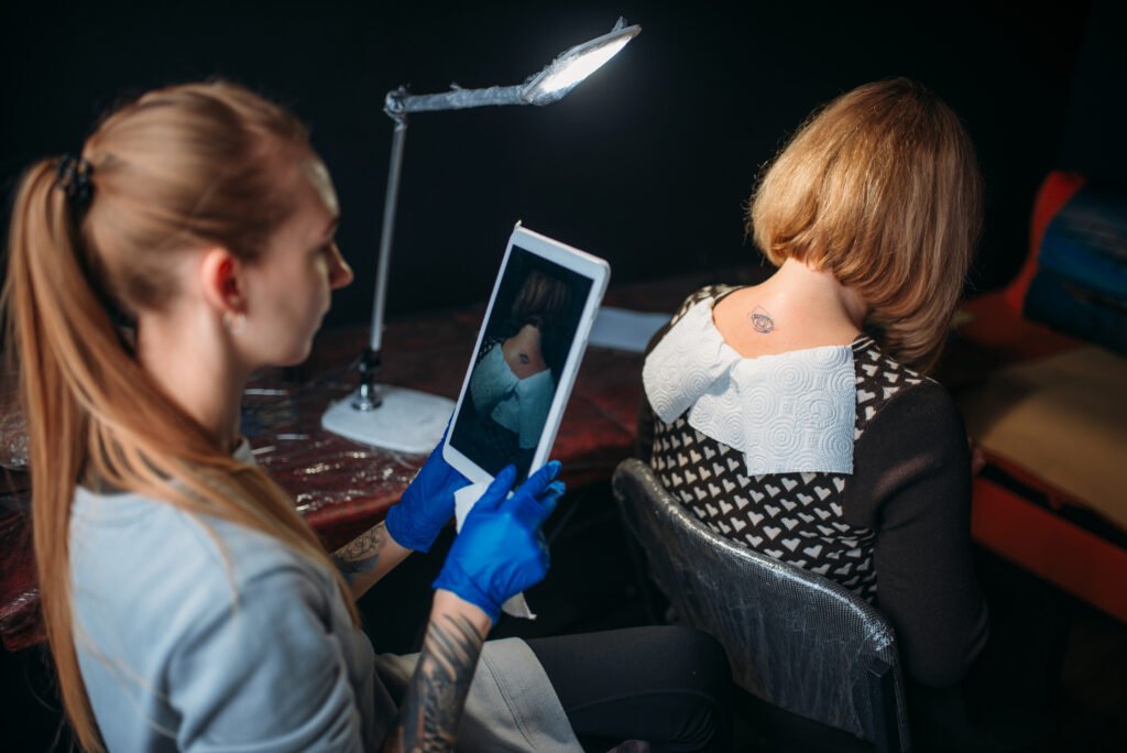 Professional makes shoot of tattoo