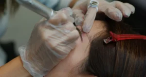 woman doing eyebrow tattoo removal.